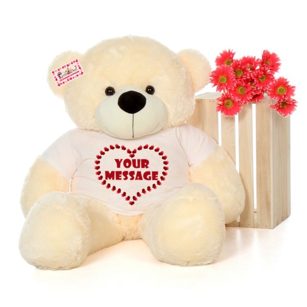 Huge 5 Feet Personalized Teddy Bear wearing Customizable Tshirt - Available in 7 Colors